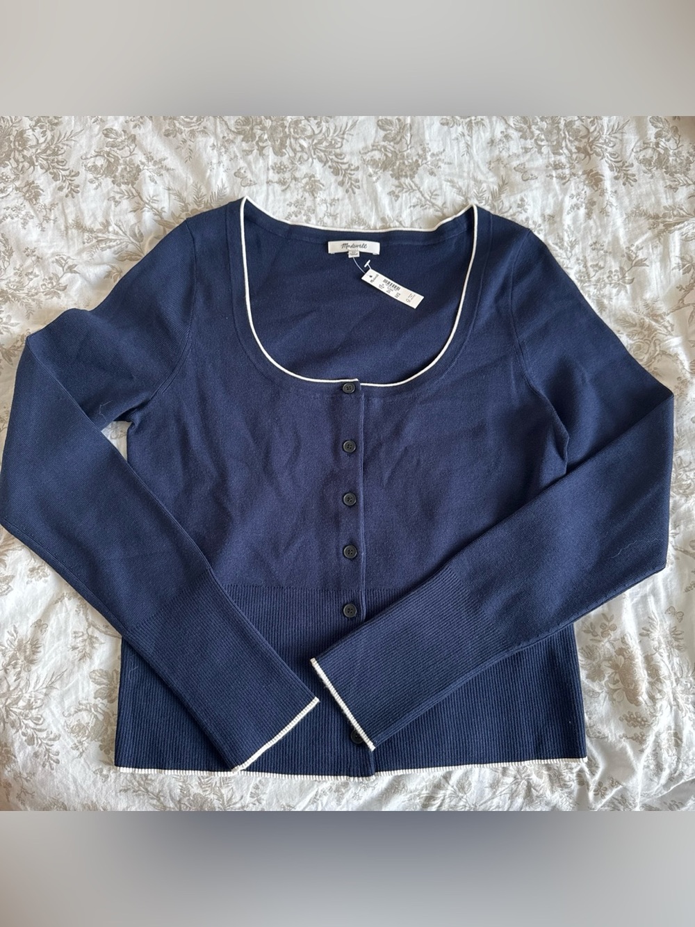 Madewell Navy Button-Front Cardigan with White Contrast Detail